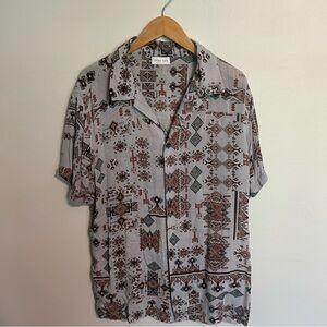 Raga Man Multi Print Short Sleeve Button Down Shirt Size L Chevron